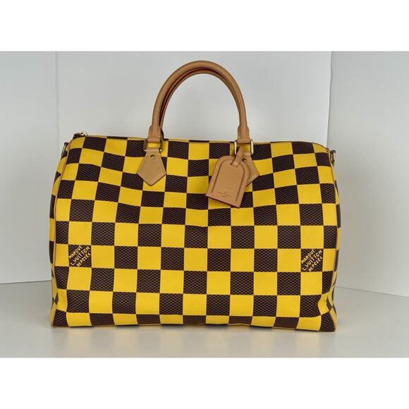 Louis Vuitton Speedy 55 Bandouliere Damier Pop Yellow and Brown Canvas - Picture 3 of 16
